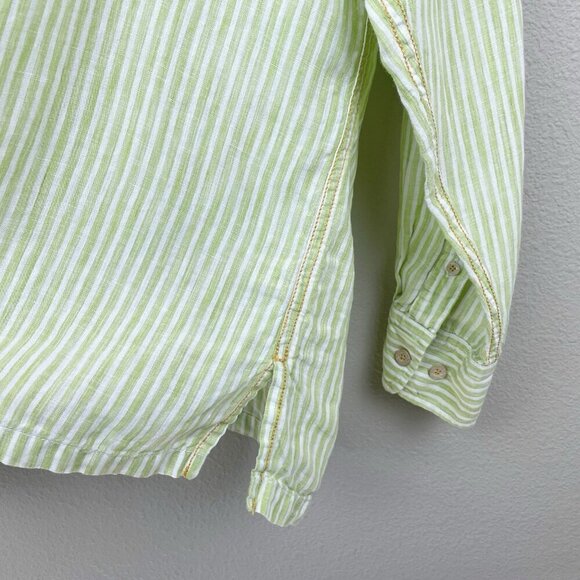 Tommy Bahama Men's Large 100% Linen Button Down Collared Shirt Green White Strip - Picture 7 of 16